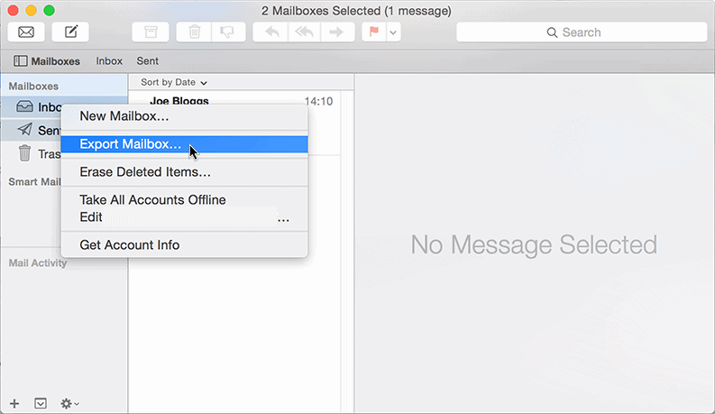 Esportare una casella di posta su Mail sul Mac