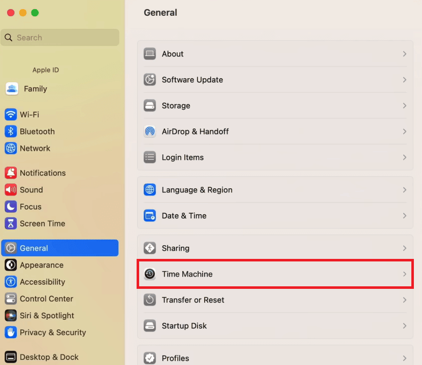 Accesso a Time Machine su Mac