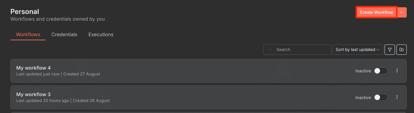 Il pulsante Crea flusso di lavoro su n8n
