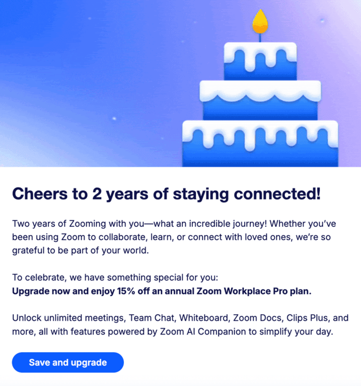 Email di re-engagement di Zoom