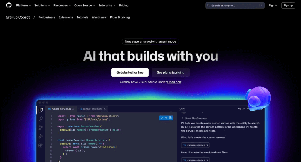 Homepage di GitHub Copilot