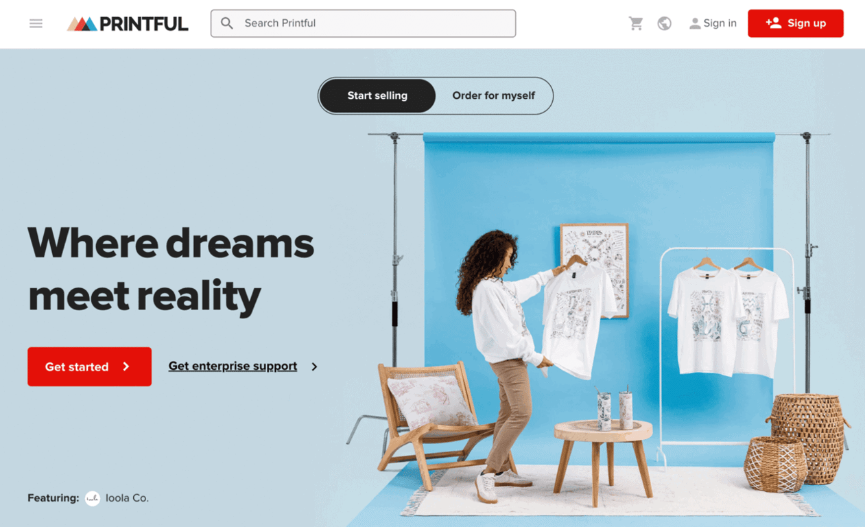 Homepage di Printful