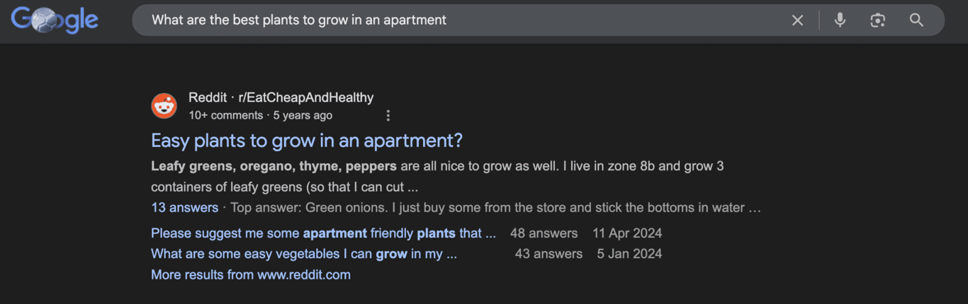 Reddit su una pagina dei risultati di ricerca di Google
