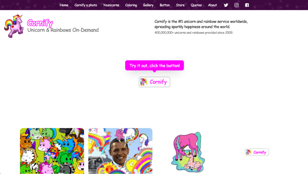 Homepage di Cornify
