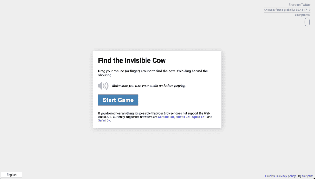 Trova la pagina iniziale della mucca invisibile
