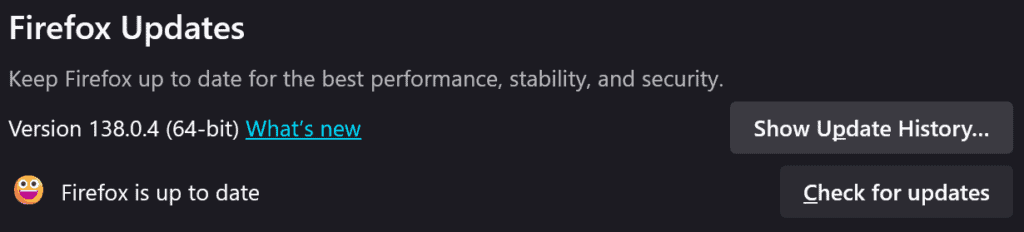 Il menu di aggiornamento di Firefox