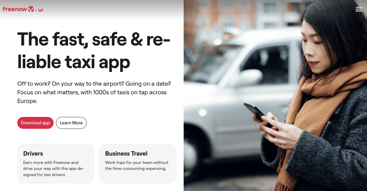 Pagina di atterraggio per i rider di Freenow