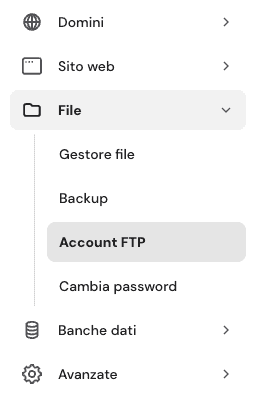Una schermata di hPanel che mostra dove trovare gli account FTP.