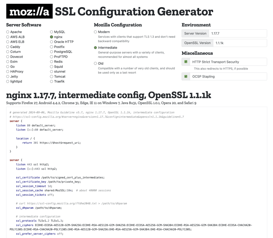 Generatore di configurazione SSL di Mozilla