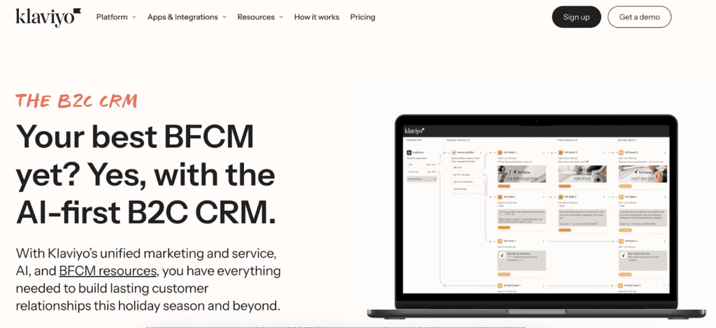Homepage di Klaviyo