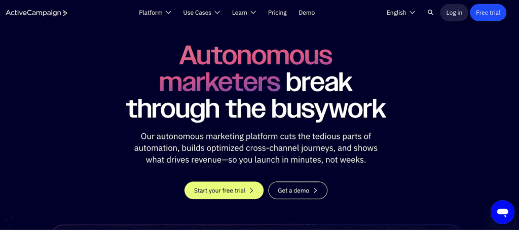 Home page di ActiveCampaign