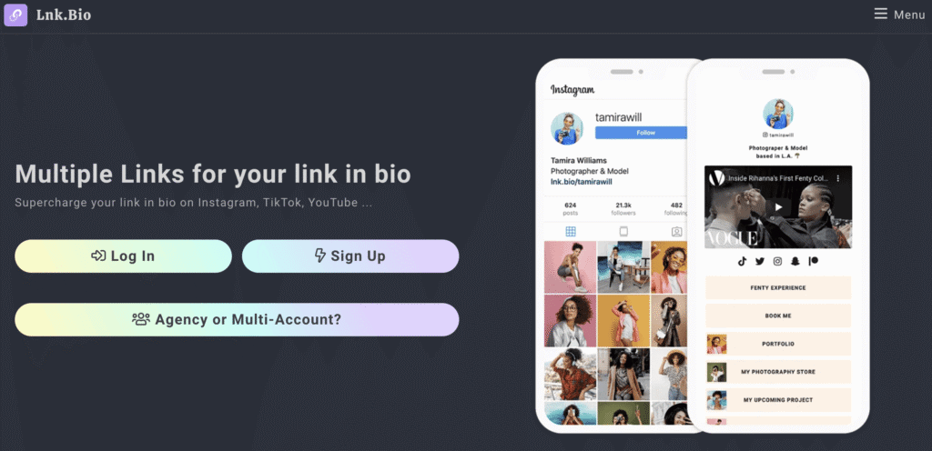 Homepage di Lnk.bio