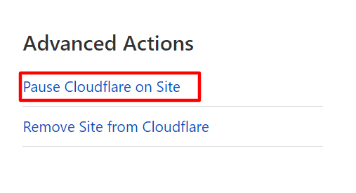 Fare clic per mettere in pausa Cloudflare sul proprio sito.
