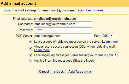 Configurazione di Gmail per ricevere email da un dominio personalizzato.