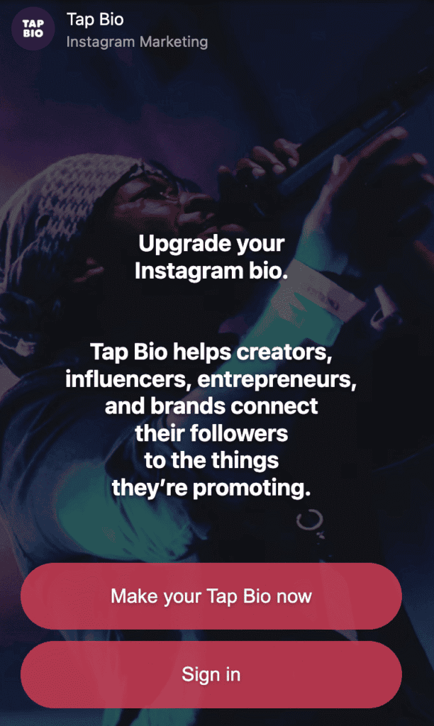 Homepage di Tap.bio