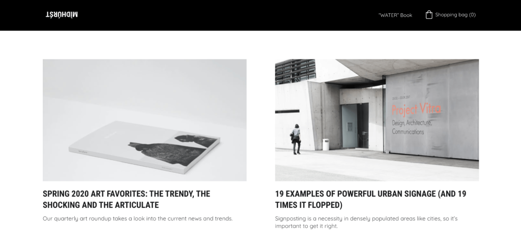 Esempio di blog di un sito d’arte su un modello di sito web del website builder di Hostinger