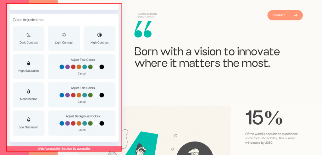 Funzioni di accessibilit&agrave; sul sito web di Display che consentono di regolare i colori, ad esempio modificare i colori del testo o rendere il sito monocromatico.