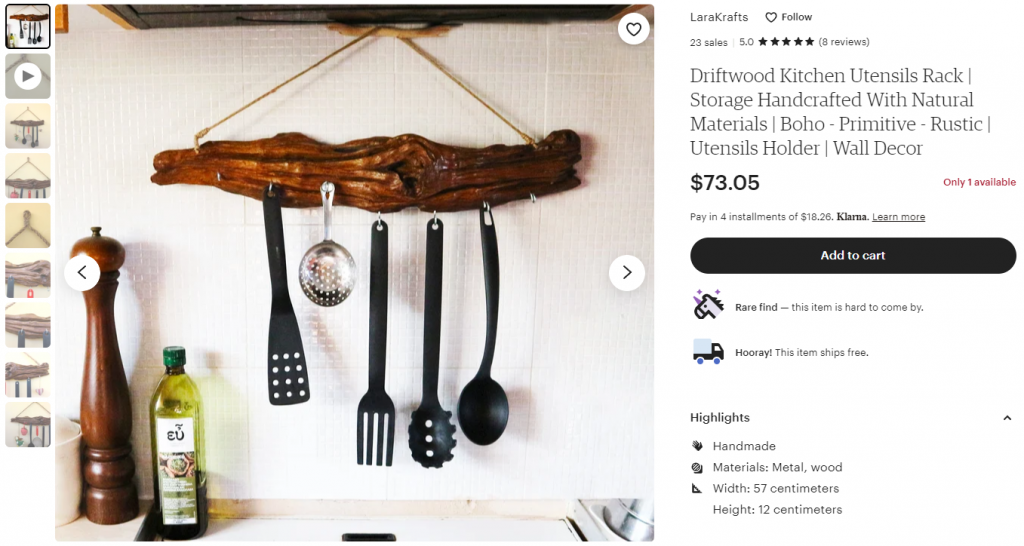 Un esempio di portautensili da cucina fatti a mano in vendita online