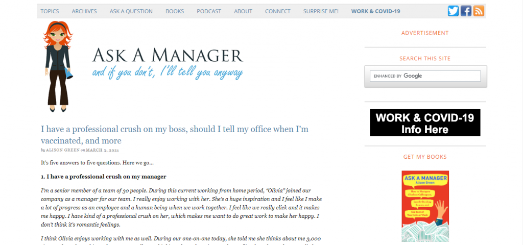Ask a Manager risponde a molte domande comuni nel management