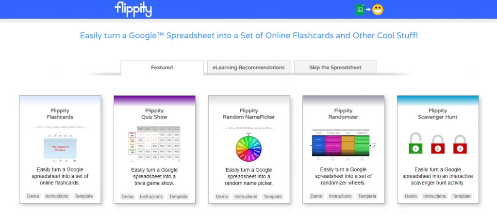 Flashcard, quiz show, randomizzatori e altri esempi per Google Sheets con Flippity