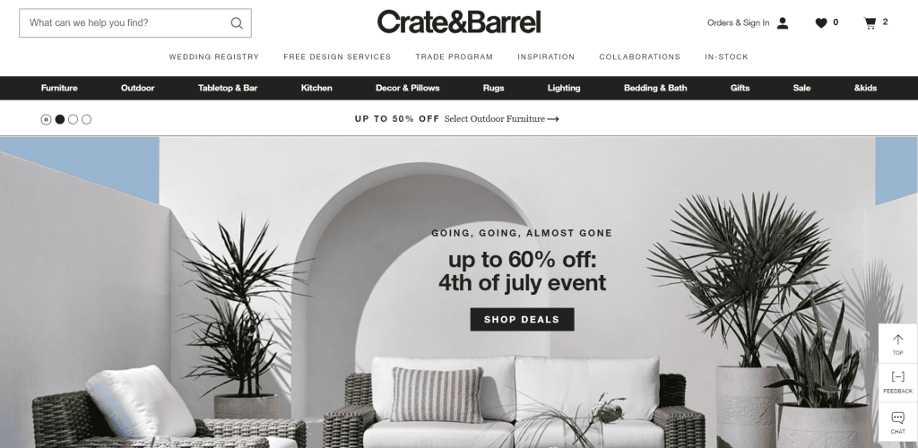 Homepage di Crate & Barrel