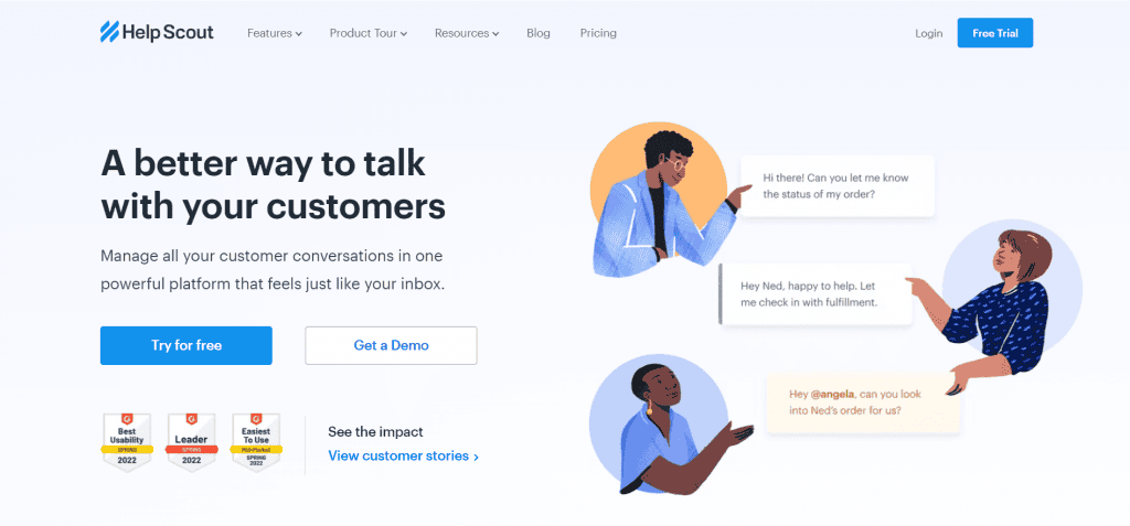 Homepage di Help Scout