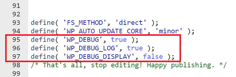 Aggiunta di codice per abilitare la modalit&agrave; di debug su un sito web WordPress