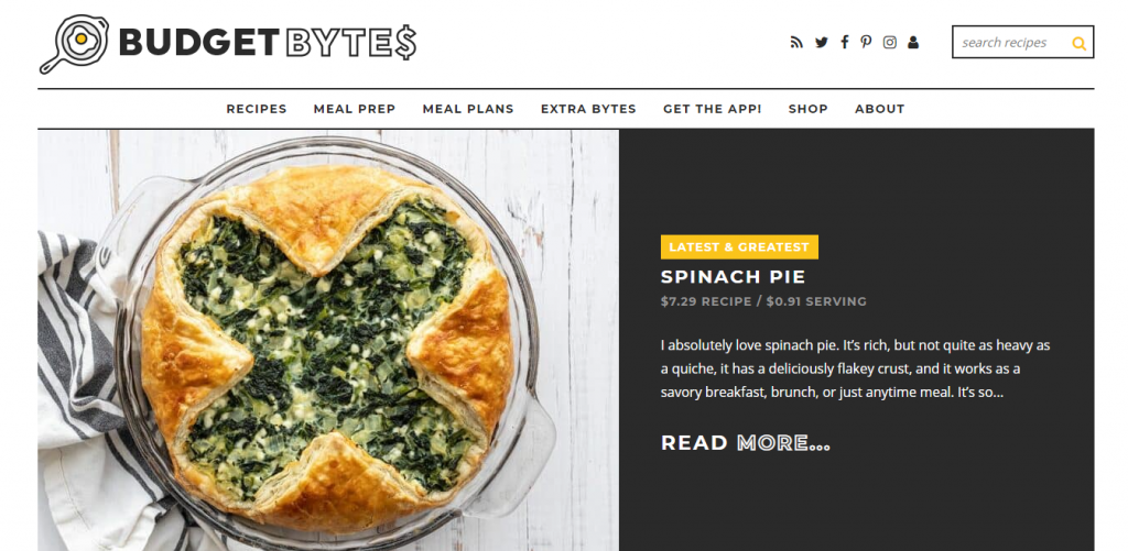Blog di Budget Bytes con una ricetta della torta di spinaci