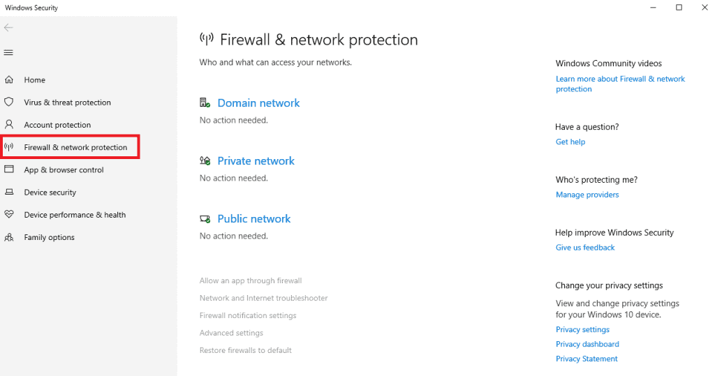 Accesso alla scheda Firewall e protezione della rete in Windows 11