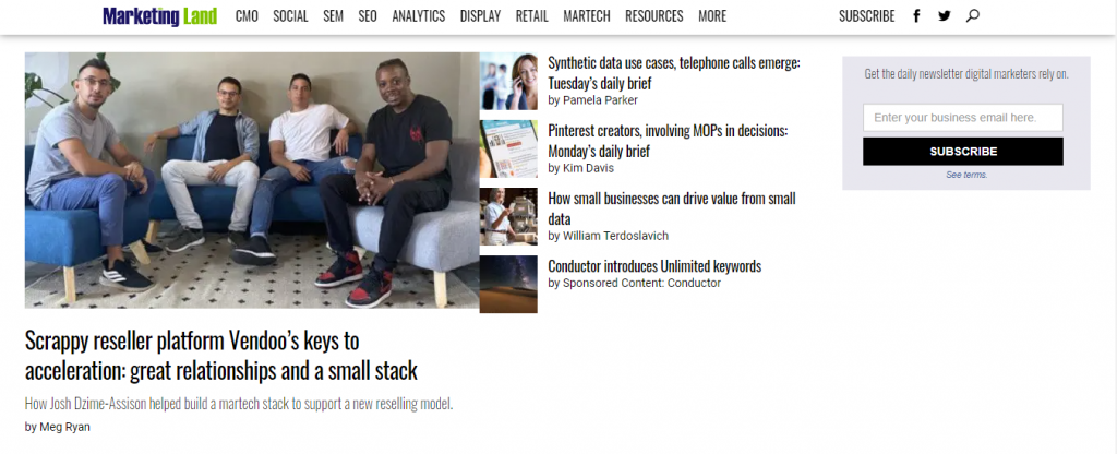 Home page di Marketing Land con articoli in evidenza