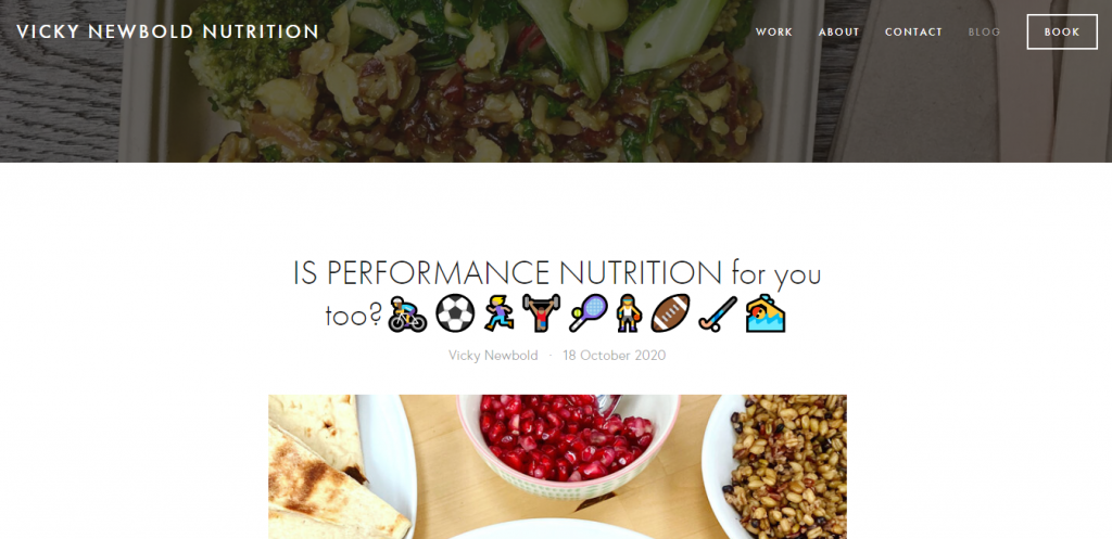 Blog di Vicky Newbold con un articolo sulla nutrizione per le prestazioni