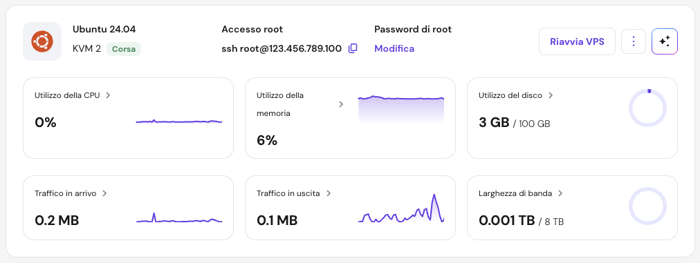 Panoramica VPS in hPanel