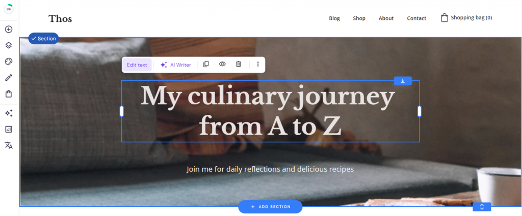 Interfaccia del website builder di Hostinger con il testo Edit evidenziato