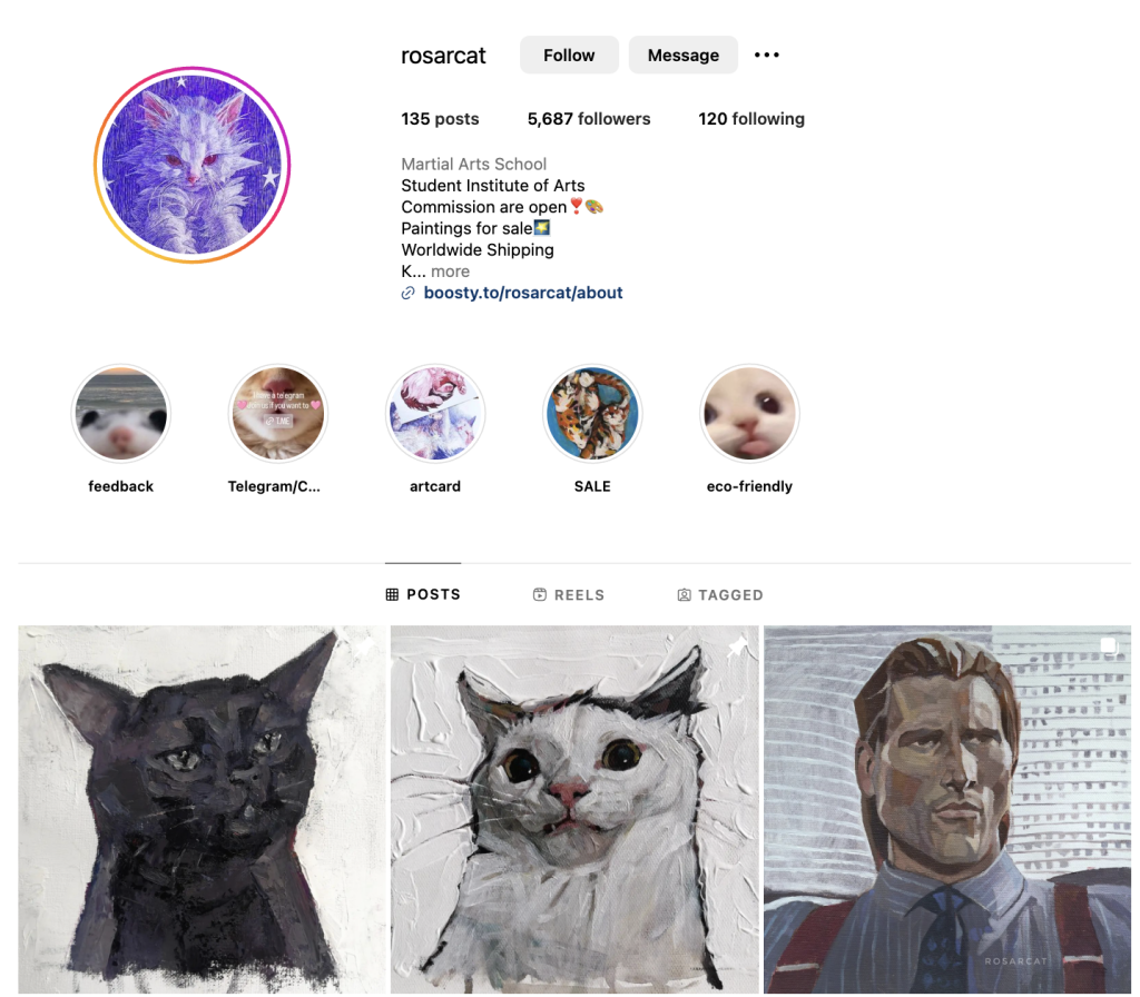Account social che vende arte - un esempio