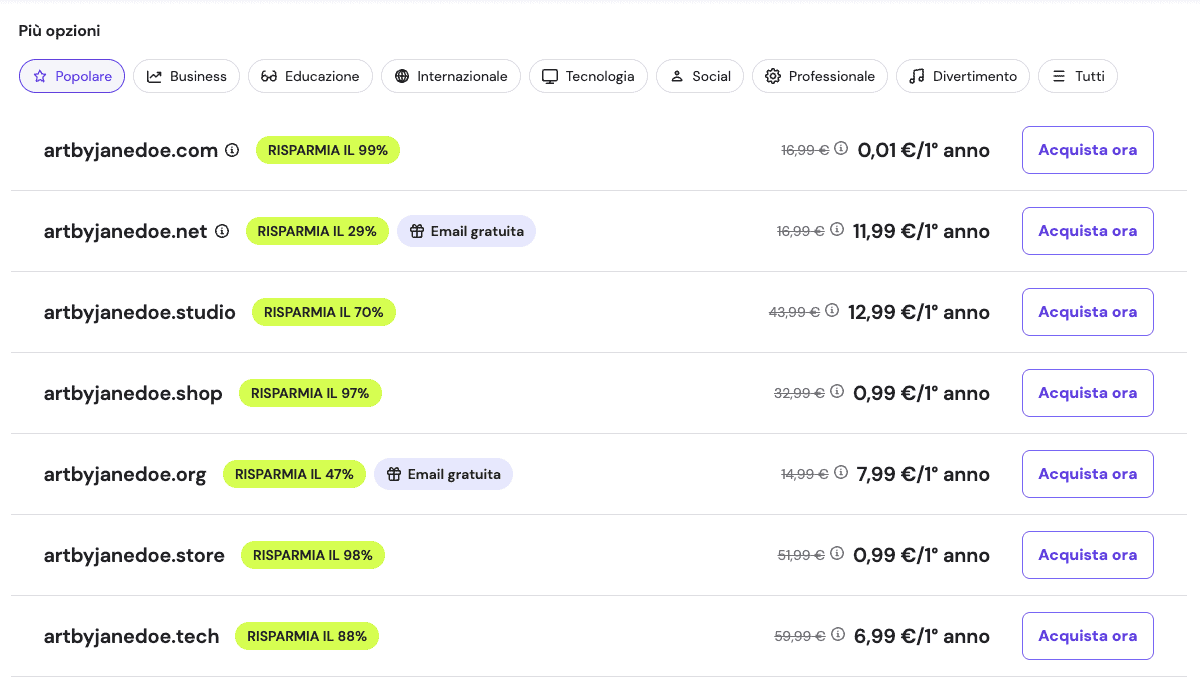 Scelta del dominio per il tuo sito web con Hostinger