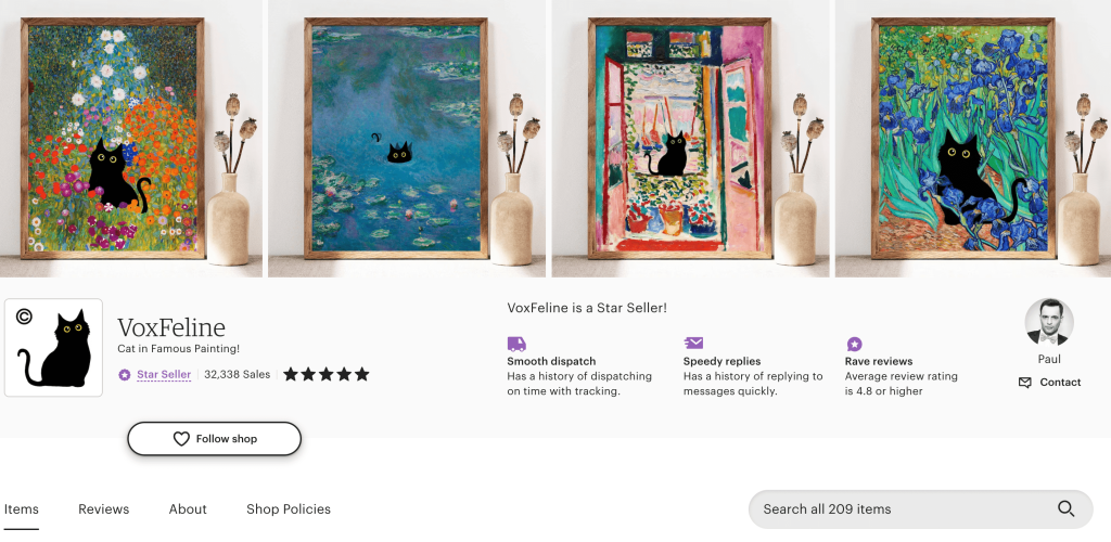 Scelta del nome dell’attività per il tuo negozio d’arte online - esempio da Etsy