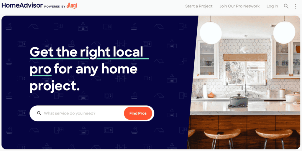 Homepage di HomeAdvisor, una piattaforma di generazione di contatti per servizi locali