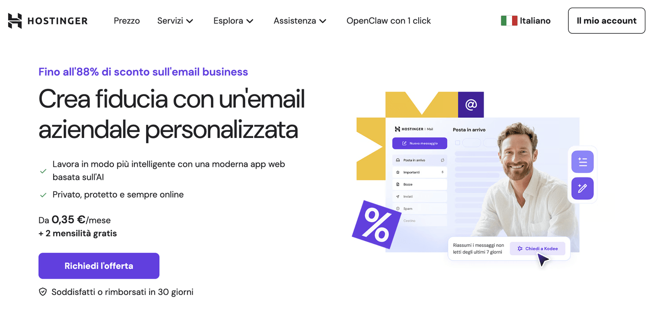 Pagina di destinazione di Hostinger Business Email