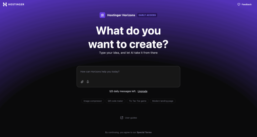 Landing page di Hostinger Horizons