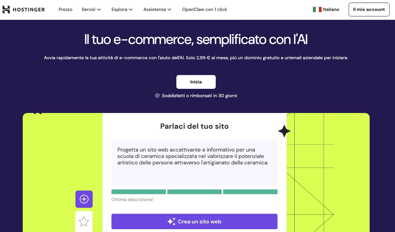 Uno screenshot della pagina dedicata all'e-commerce di Website Builder di Hostinger