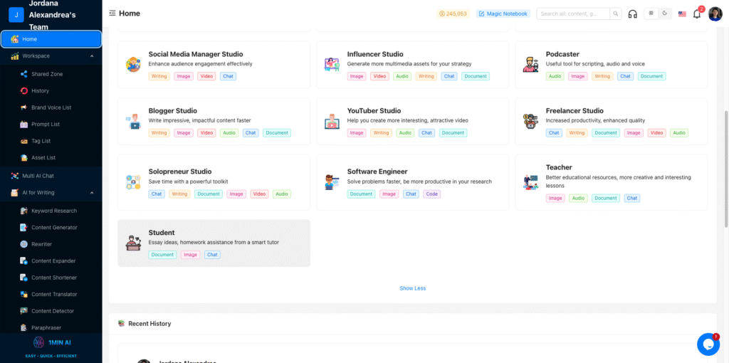 Dashboard principale di 1minAI