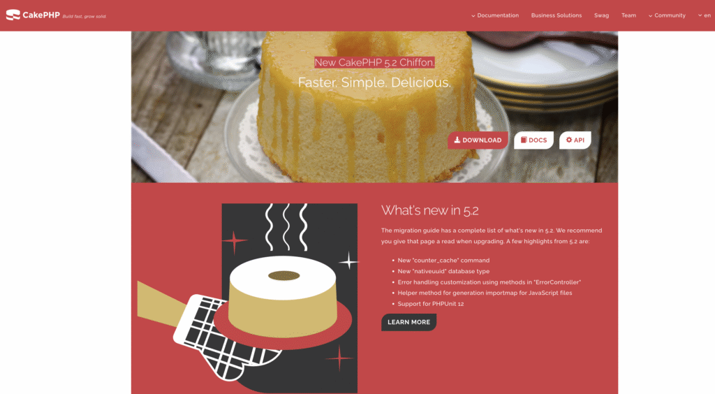 Homepage ufficiale di CakePHP