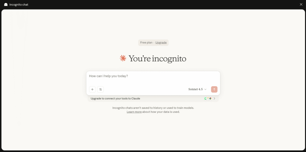 Modalità in incognito di Claude