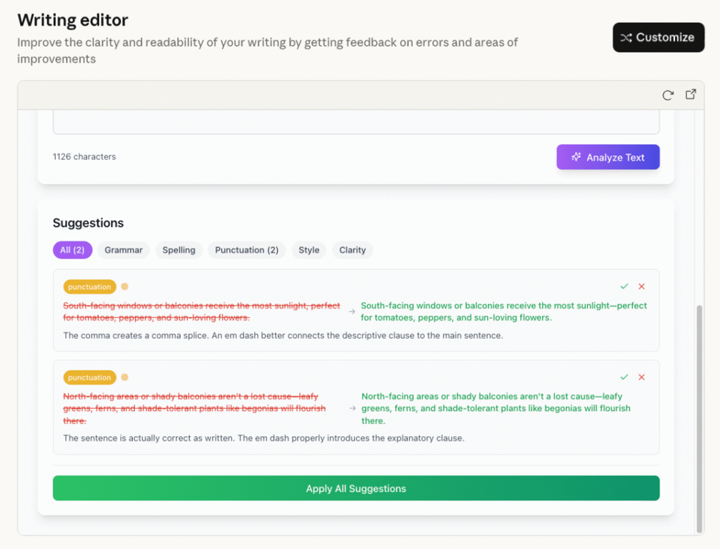 Artifact Editor di scrittura di Claude