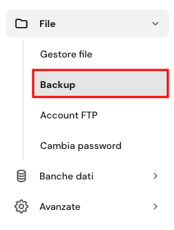 Come trovare il sottomenu Backup nella dashboard di hPanel