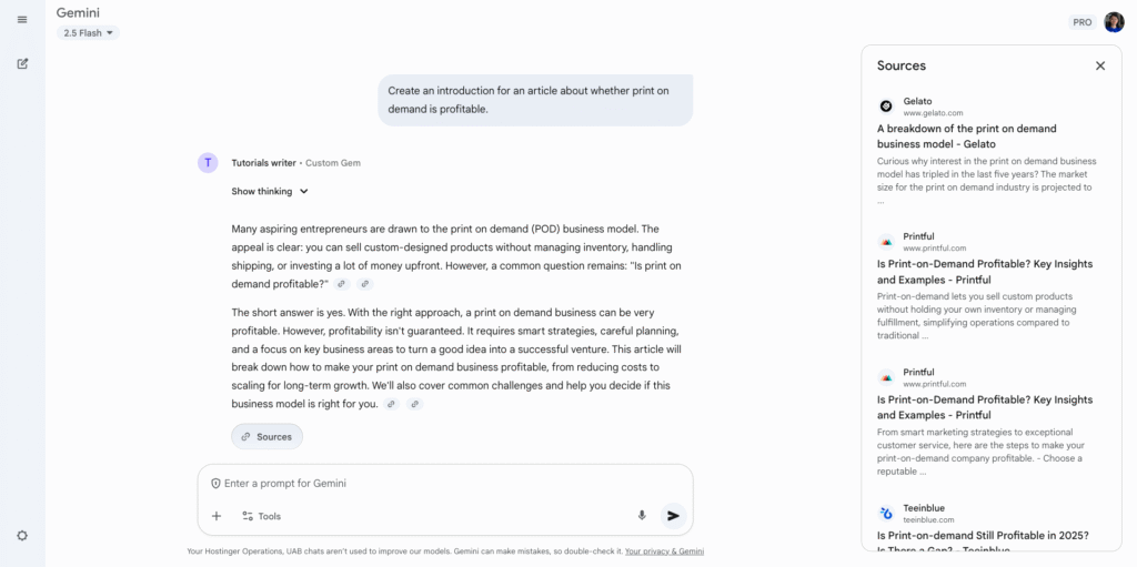 Interfaccia di chat di Gemini