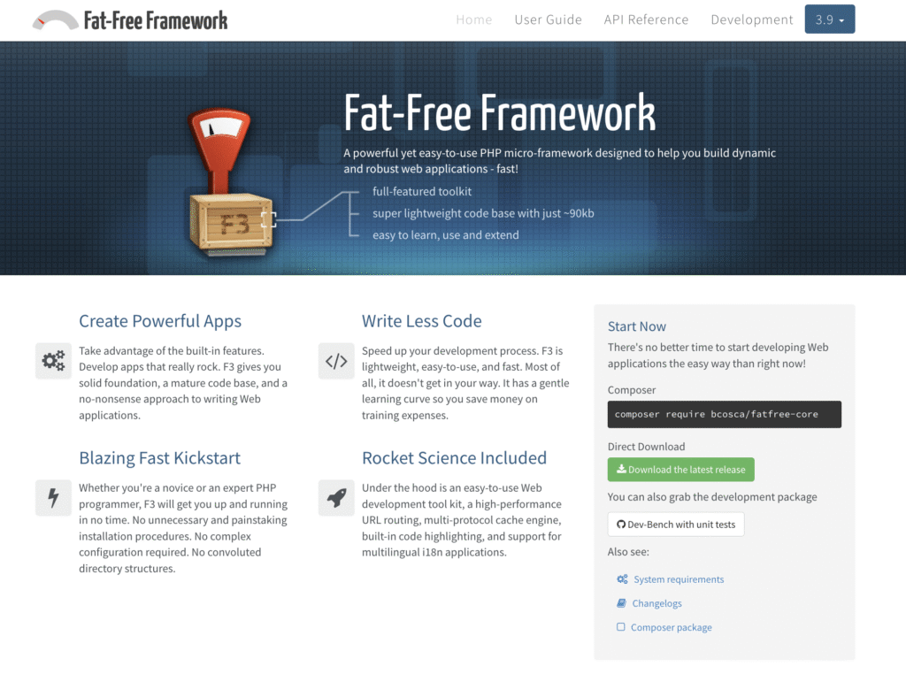 Homepage ufficiale di Fat-Free Framework