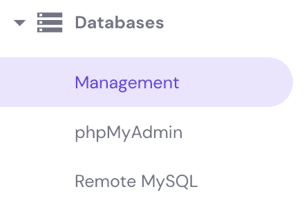 Il pulsante Gestione database in hPanel