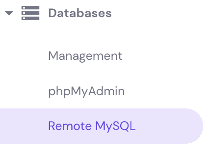 Sezione Connessione MySQL remota in hPanel