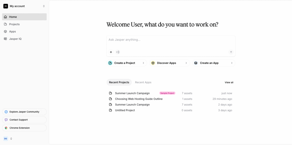 Dashboard principale di Jasper